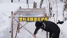 冬季户外森林雪地，用塑料薄膜建临时庇护所露营过夜。 #户外#露营 #户外露营 #庇护所 #户外技能 