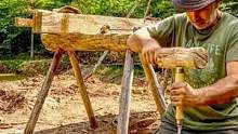 肖恩的木屋生活——建木架作坊，砍半吨黑灰原木
