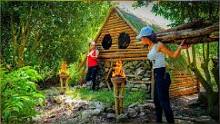 美女用3天时间，建了一座霍比特木屋，太能干了#户外#野外建造#木屋建造#小木屋#野外搭建#霍比特小屋