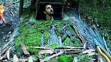 丛林露营，搭建一个树洞庇护所，篝火烤肉，独自过夜#户外 #露营 #野外建造 #庇护所 #野炊 #野外