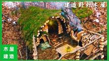 在倒下的树上建造一间小木屋，篝火烤肉，独自过夜#户外#木屋#野外建造#解压#助眠#庇护所#篝火#人间