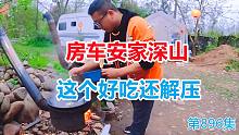 房车安家深山这个好吃还解压，柴火灶野葱爆羊肉，腊肉炒笋喝小酒