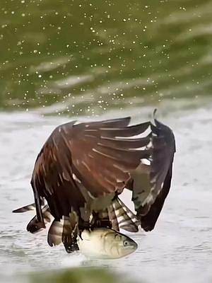 鹗鸟捕鱼，从水中抓鱼起飞 #探纪自然