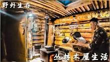 丛林木屋生活，夜晚寒风阵阵，一个人在温暖的木屋做饭吃#户外#木屋#野外生存#野外生活#雪#解压#助眠