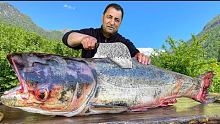 Huge One-And-a-Half-Meter Silver Carp Fried On A F