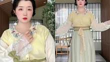 #汉服 夏日元气的黄绿色唐制！是谁的少女心动了#服装测评 #国风合伙人