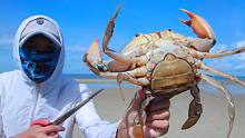 阿聪到海边捡螺，意外收获2只380一斤的膏蟹，赶紧跑回家卖钱