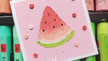 第一幅｜夏日水果九宫格系列，西瓜一人一块～#油画棒 #零基础学画画  #一起学画画 #画画 #油画棒