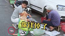 狗狗帮助菜摊顾客捡钱后，拿走了一袋菜，狗：做好事要有回报