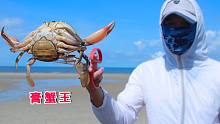阿聪顶着高温赶海，收获2只300元一斤青蟹，不卖钱给家人尝尝