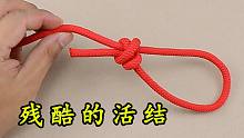 此绳结被称为残酷的活结，可以越拉越紧，生活必备绳结之一