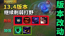 13.4版本最新改动：打野再次削弱！贾克斯莎弥拉削弱！寻宝猎人削弱！小法锤石加强