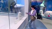 一极地馆，雪狐和游客隔着玻璃斗舞，惹得游客捧腹大笑