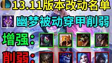 13.11版本改动名单：幽梦被动效果削弱、阿卡丽沙皇即将增强、大嘴龙王即将削弱