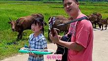 蓝天白云稻田黄牛，海南的乡村这么美，我们来唱歌吧！#亲子游玩好去处 #暑期亲子游 #赵雷 #民谣弹唱