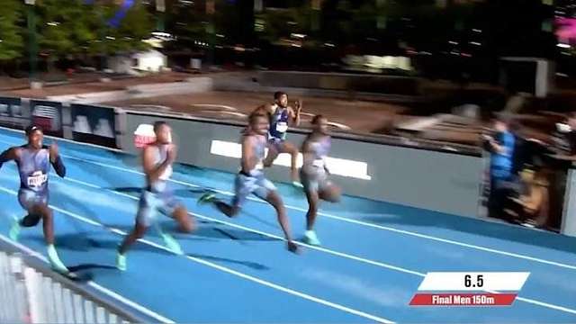 黑豹莱尔斯直道150米，以14秒56拿下比赛的胜利