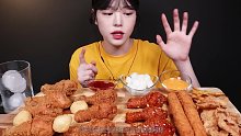 【Boki 字幕版】酥脆的炸鸡配调味炸鸡、鲜虾棒、炸薯条吃播