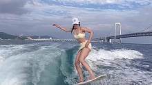 #尾波冲浪 哇，立秋的大连好好拍！！哇，我的泳衣好好看#大连尾波冲浪 #sunsetwave冲浪泳衣
