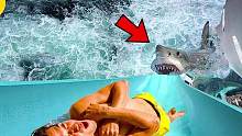 恐怖水滑梯下暗藏的鲨鱼危机，第一视角带你刺激体验！ #水上滑梯 #水上乐园 #上热门 