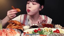 【Boki 字幕版】虾派对吃播！生虾、烤虾、酥脆的炸虾、炸鱿鱼原声吃播