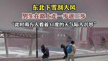 东北下雪刮大风，男生在路上走一步退三步。此时南方人看着30度的天气陷入沉思