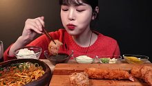 【Boki 字幕版】香辣日式拌荞麦面与酥脆的猪排、炸虾吃播