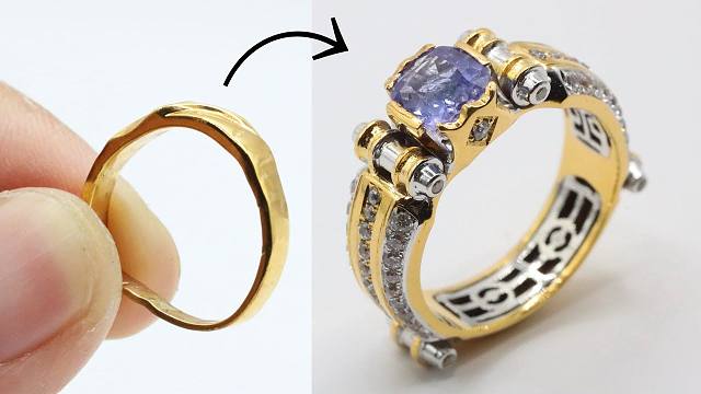 【4K】首饰匠人制作18K金镶钻宝石男士戒指 | 作者：Anif G