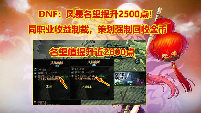 DNF：风暴名望提升2500点！同职业收益制裁，策划强制回收金币