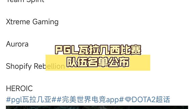 PGL瓦拉几西比赛队伍名单公布【DOTA2】