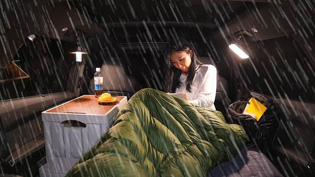 休息日整天在车里听雨声，治愈野营！Audi Q4 e-tron.车营.玛丽