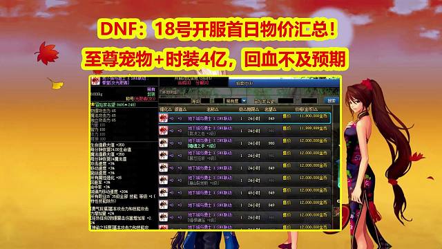 DNF：18号开服首日物价汇总！至尊宠物+时装4亿，回血不及预期