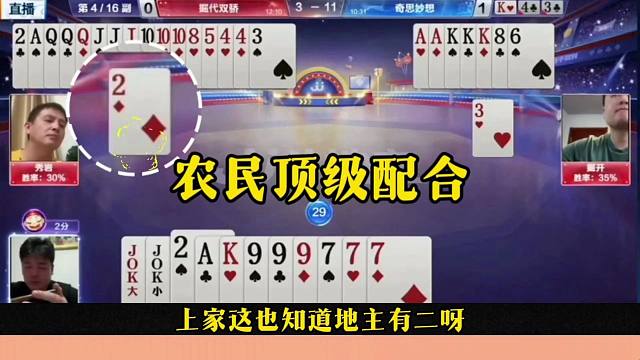 农民顶级配合，地主费尽心机也没打赢，太厉害了