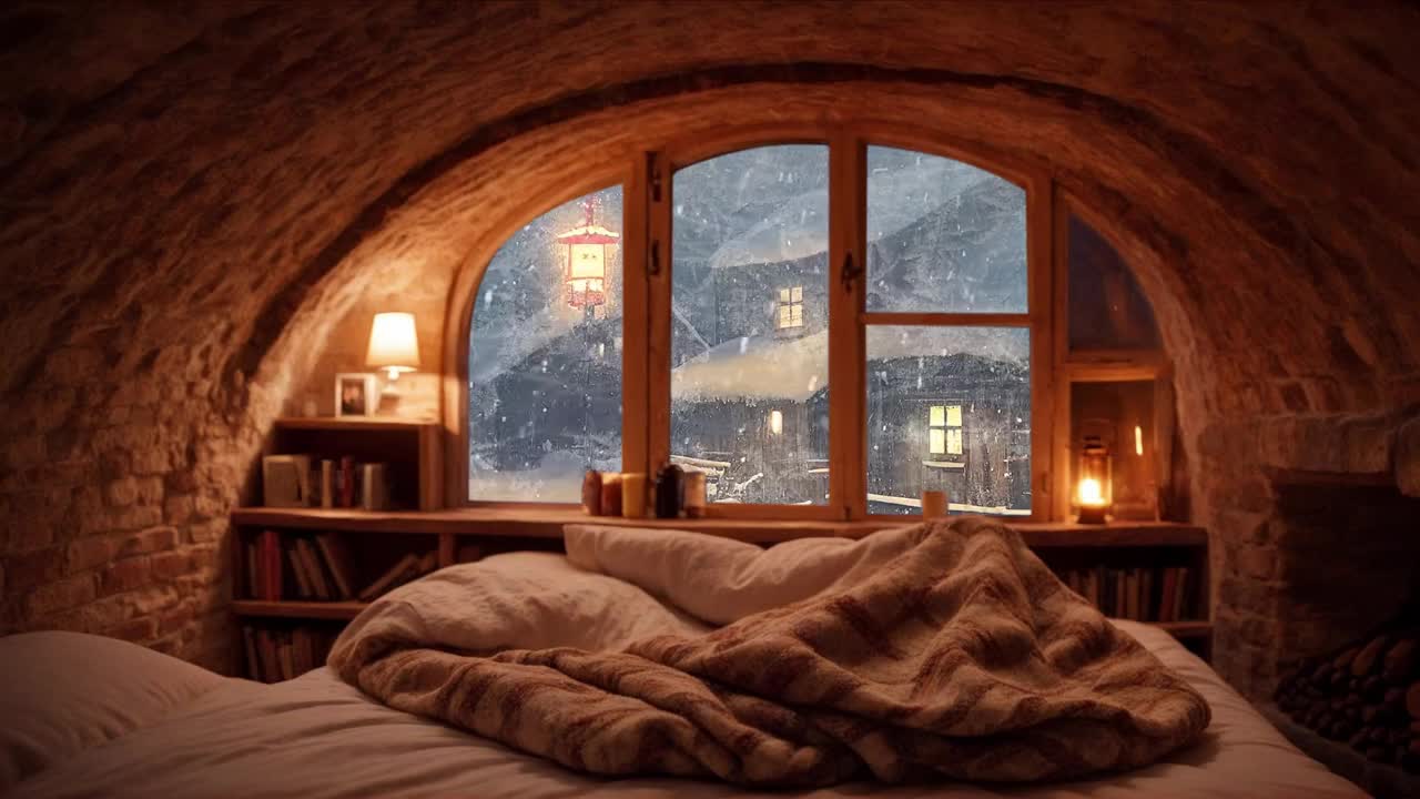 暴风雪来了，在这个舒适的窑洞里住下来吧！ #白噪音 #助眠视频 #解压助眠