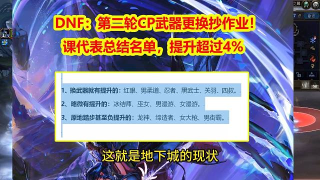 DNF：第二轮CP武器更换抄作业！课代表总结名单，提升超过4%