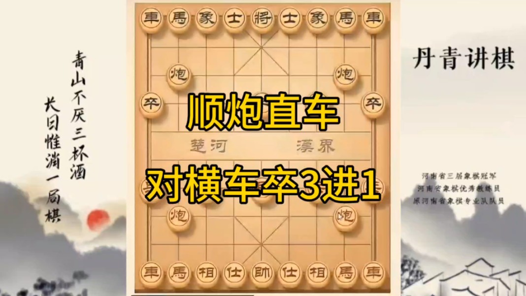 河南省冠军黄丹青讲棋象棋教学，顺炮直车对横车卒3进1，讲解棋理，系统学习象棋。