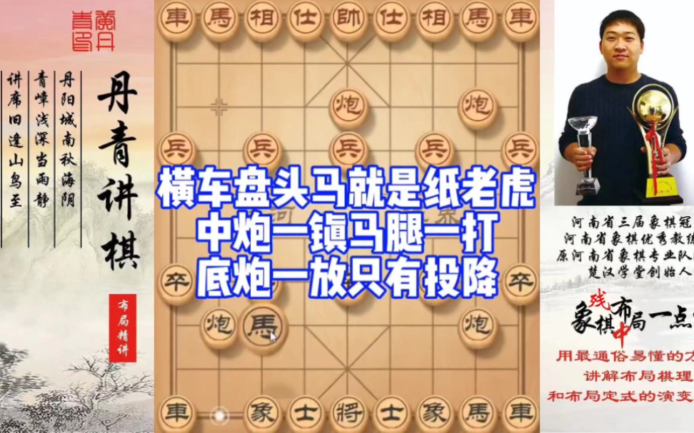 横车盘头马就是纸老虎，中炮一镇，马腿一打，底炮一放只有投降！如何学习布局、中、残局？如何快速提升象棋