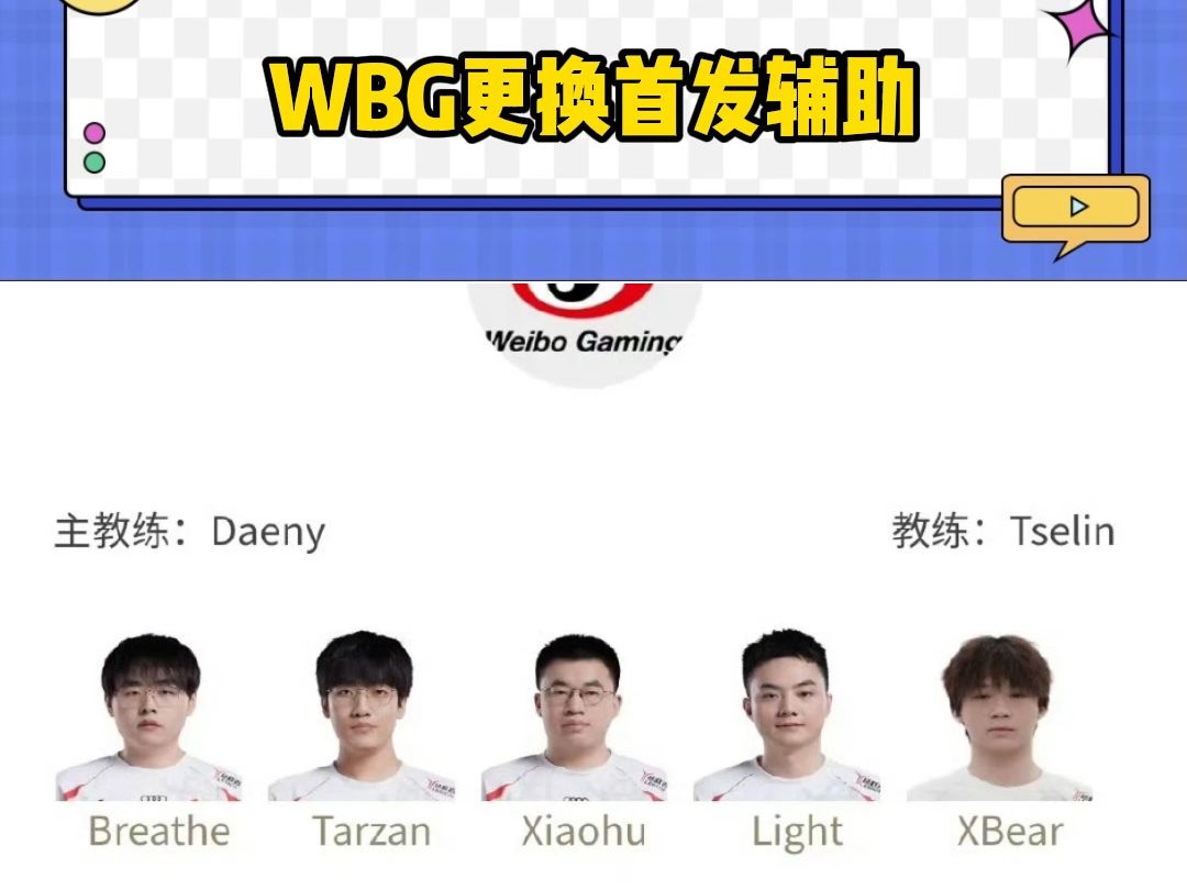 WBG今日选择更换首发辅助