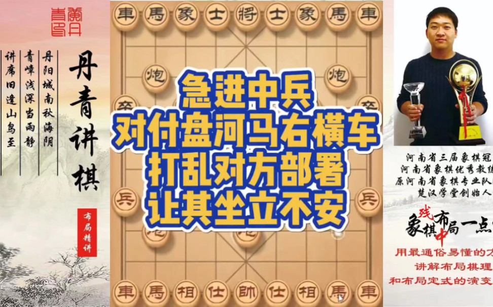 急进中兵对付盘河马右横车，打乱对方部署，让其坐立不安！如何快速提升象棋水平系统学棋？如何学习布局、中