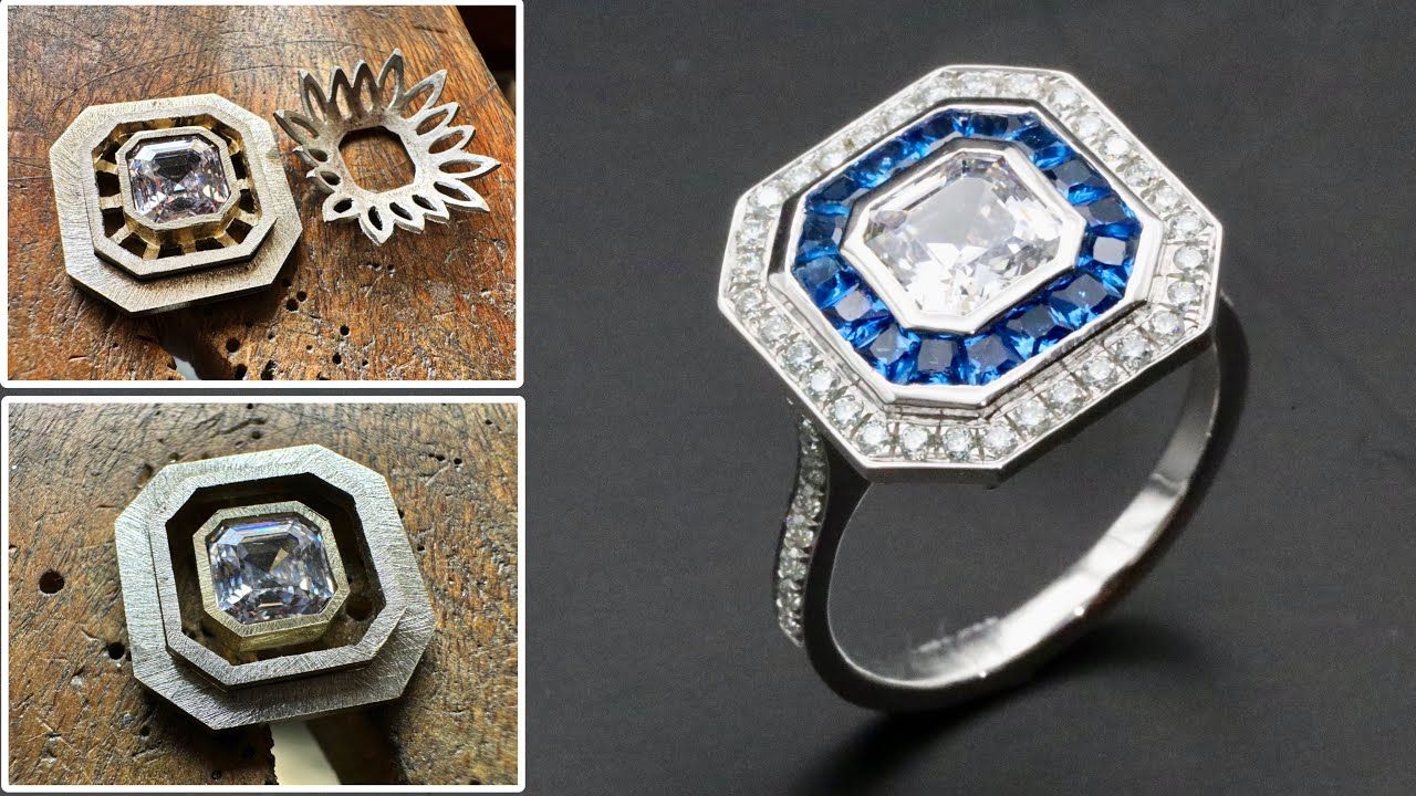 【4K】首饰匠人制作精美阿斯切（Asscher）蓝宝石钻戒 | 作者：Anif G