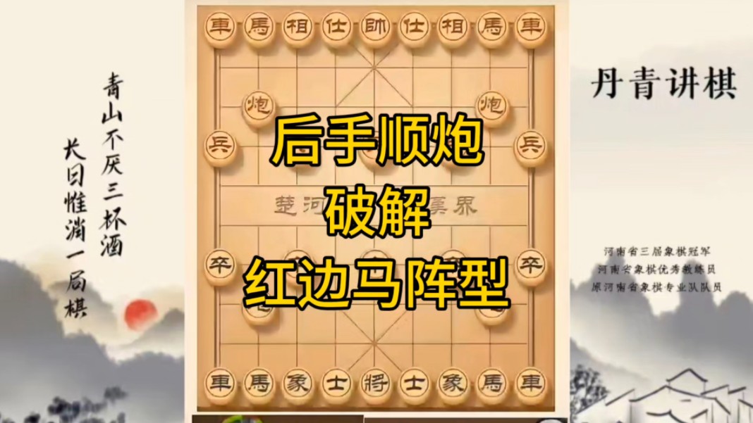 河南省冠军黄丹青讲棋，象棋怎么学，象棋教学，后手顺炮破解红边马阵型，讲解棋理，系统学习象棋。