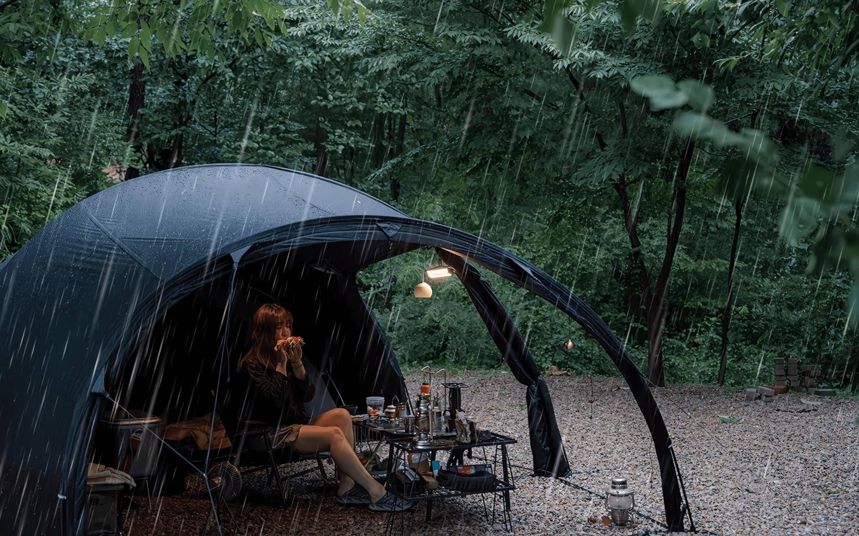 暴雨中露营，酣睡雨声！雨衣被淋透，却收获奇特体验！雨声助眠.沉浸式露营. 露营电影