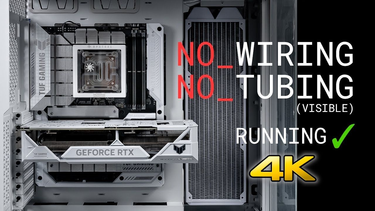【4K】解决背插主机装一体水冷水管外露的问题：背走管水冷模块+背插主板与显卡 装机展示 | 作者：M