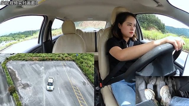 监控实拍科目三考试，00后小姐姐考试当天第二把补考现场！ 虽然是第二把补考，她却依然能保持着沉稳娴熟