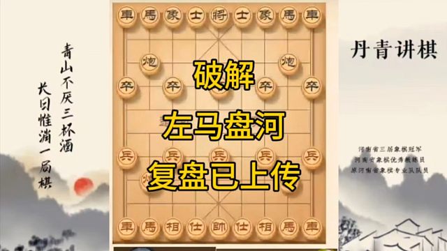 河南省冠军黄丹青讲棋，象棋怎么学，象棋教学，破解左马盘河，讲解棋理，系统学习象棋。