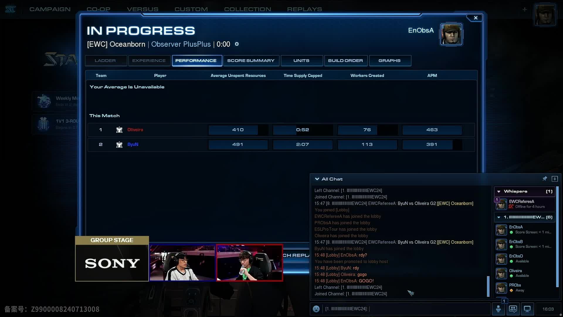 Oliveira vs ByuN EWC星际争霸小组赛