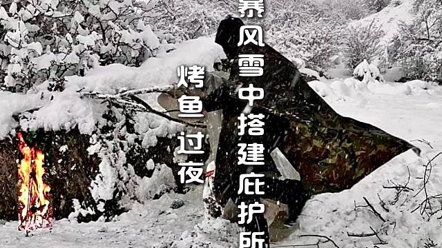 暴风雪中搭建庇护所 烤鱼 过夜