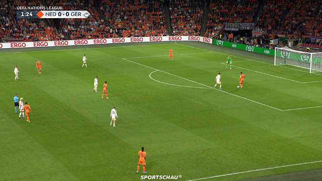 欧国联A联赛第2轮，荷兰主场2比2战平德国  赖因德斯开场2分钟闪击，德里赫特失误致丢球， ，阿克半