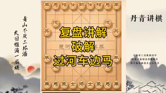 河南省冠军黄丹青讲棋，象棋怎么学，象棋教学，复盘讲解破解过河车边马，讲解棋理，系统学习象棋。