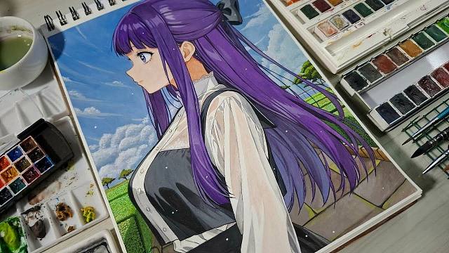 【4K】放松解压：大佬绘制二次元美少女水彩画 240922 | 作者：suj_art276