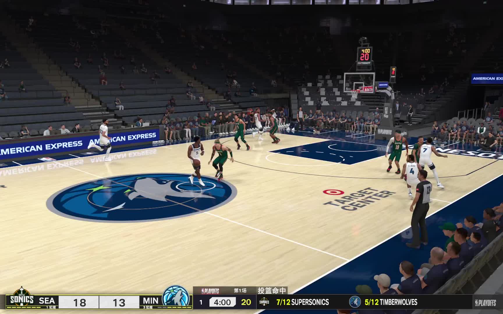 2K25 S1赛季-季后赛次轮G1 超音速vs森林狼 52-42 上半场